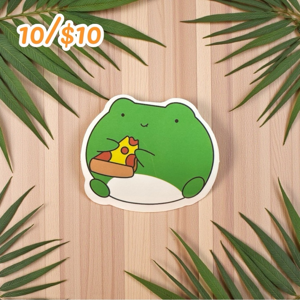 Frog Eating Pizza Vinyl Sticker – 2” Glossy – Cute Frog with a Slice